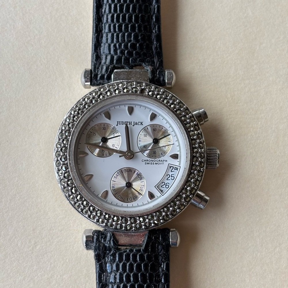 Judith Jack Silver and Black Chronograph Watch